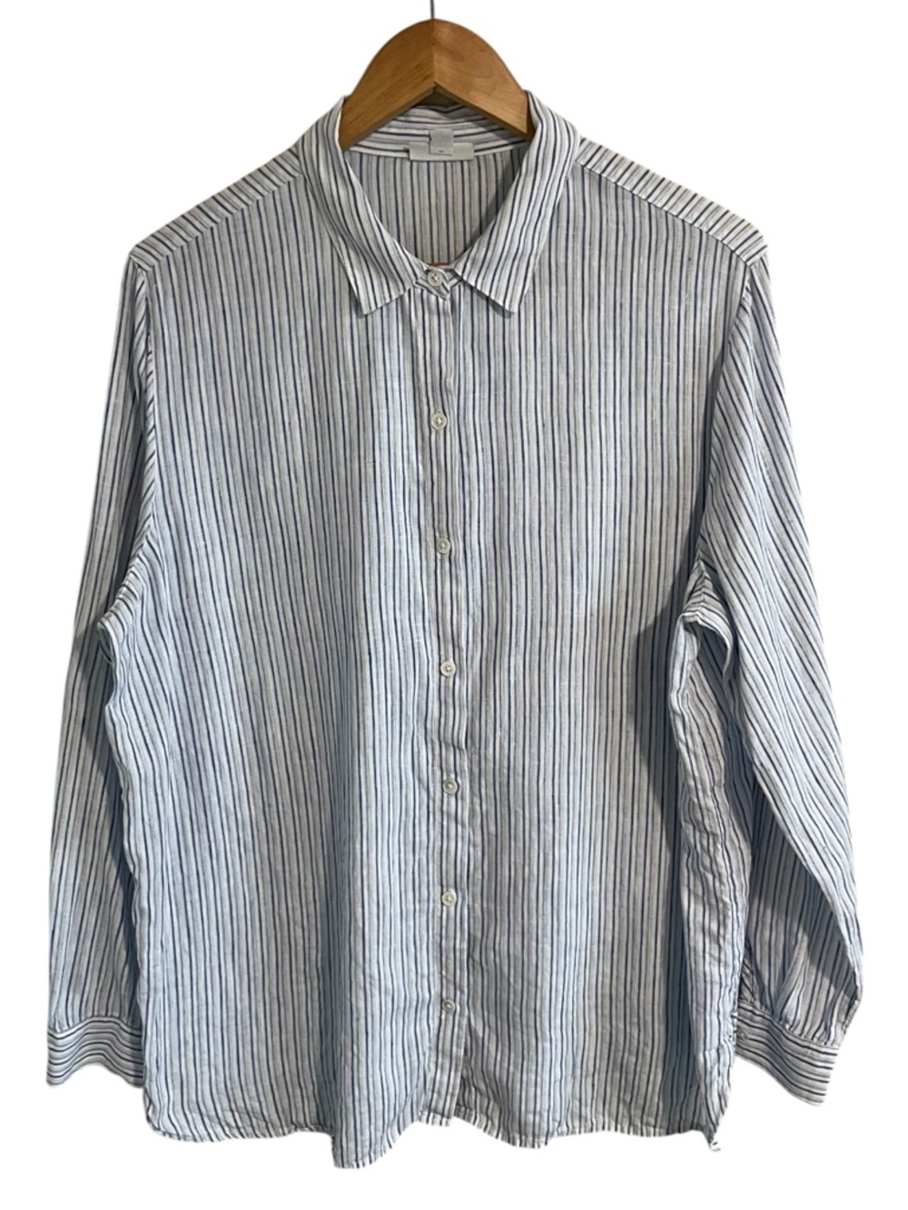 J. Jill Love Linen Button Down Shirt 100% Linen Stripe Long Sleeve Large